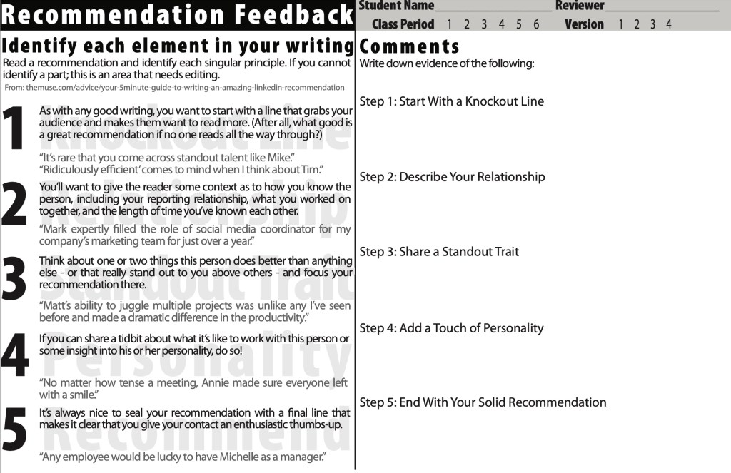 Linkedin Recommendation Feedback Screenshot